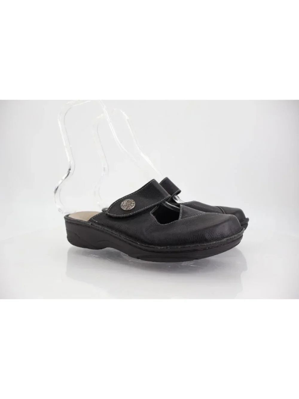 Berkemann Heliane Clog Slide Mules US 7 Black Leather Shoes Adjustable Strap